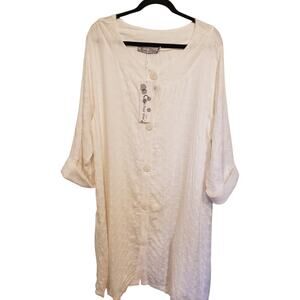 C'fait Pour Vous Tunic Dress White Lagenlook Small NWT Embroidered Bow